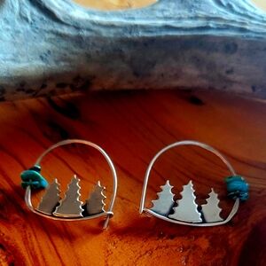 Turquoise and silver mountain hoops.